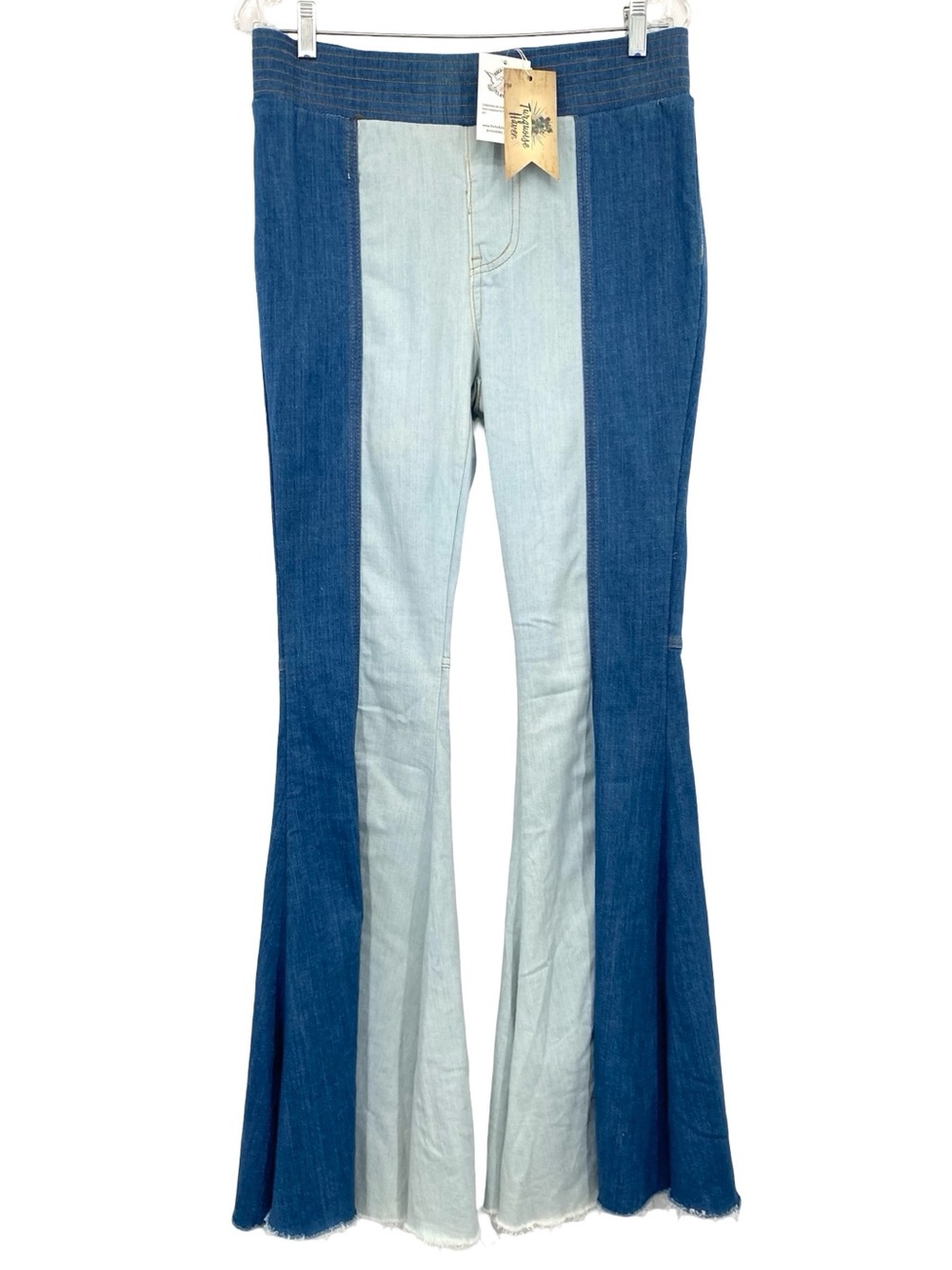 Turquoise Haven Two Tone Patchwork Flare Jeans New Medium Size 12-14 - Picture 10 of 10
